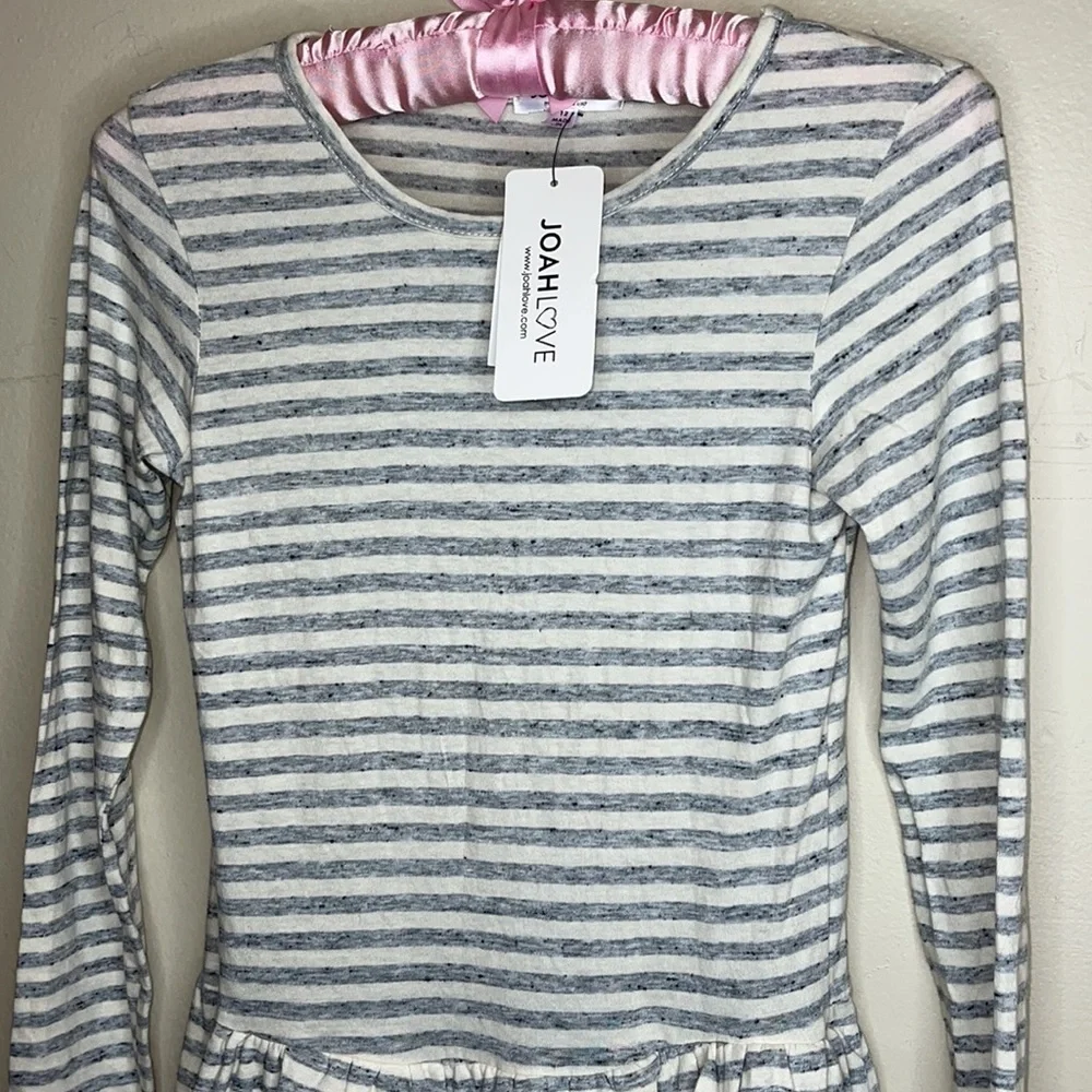 JOAH LOVE Girls Gray White Striped Tiered Ruffle Dress Size 12